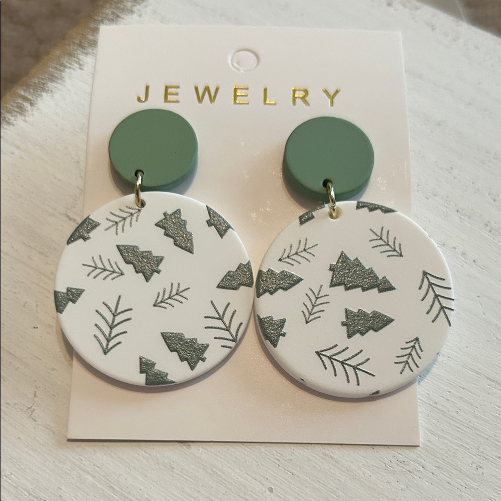 Green and White Festive Earrings